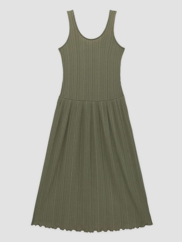 Everlane The Rib Soft Knit Scoop Neck Dress Olive Green Size Xs